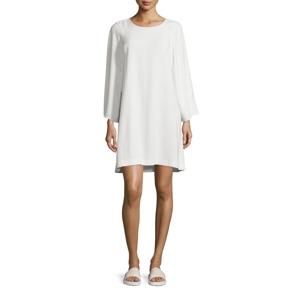 Helmut Lang Long Sleeve Crepe Shift Dress Ivory Cream Size Small Chic Clean Girl